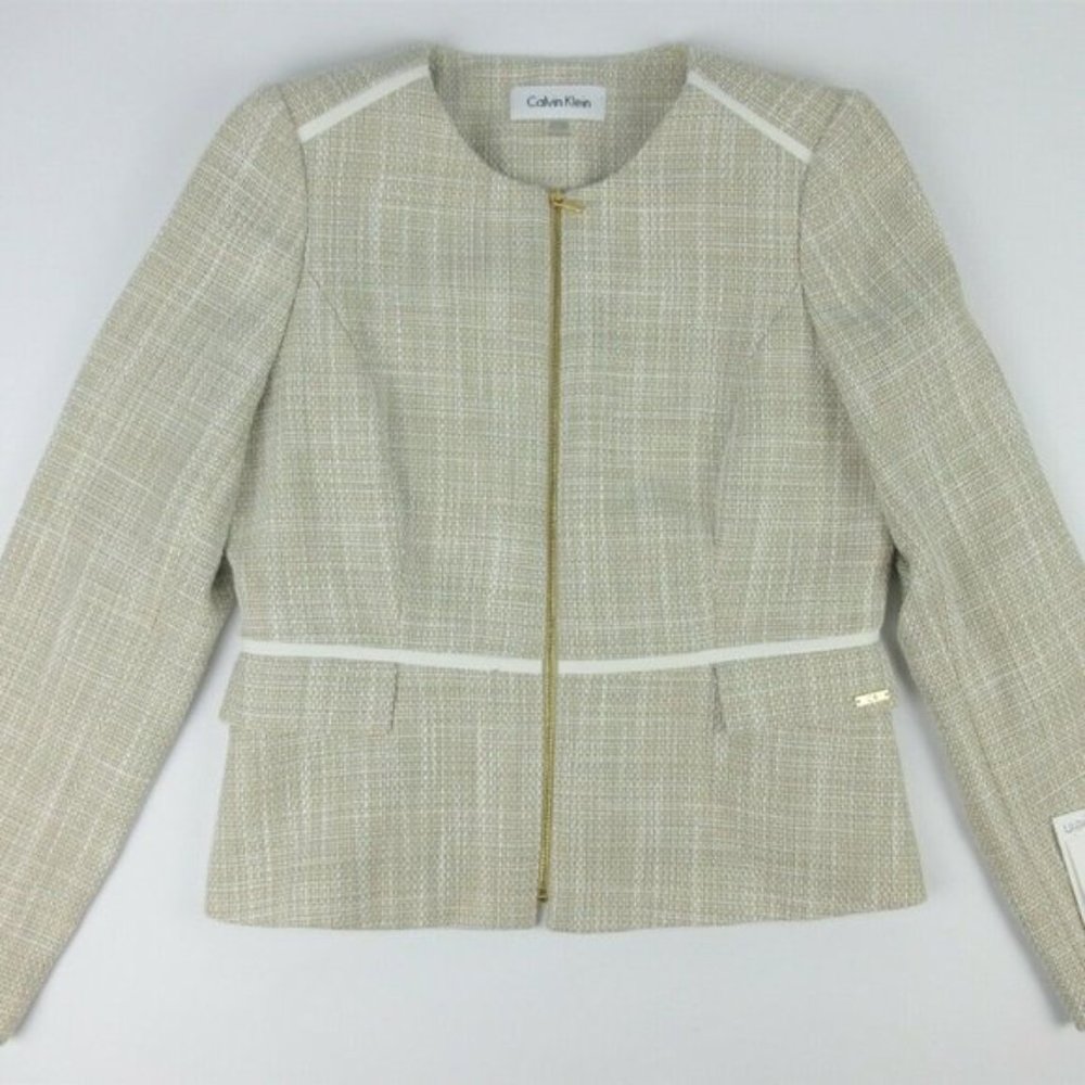 NWOT Calvin Klein Womens Tweed Zip-Front Jacket 8